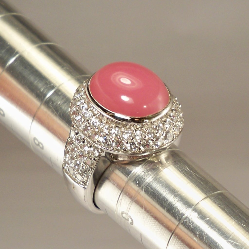 New Vintage Charles Winston Pastel Pink Stone* & Cubic Zirconias Silver Ring
